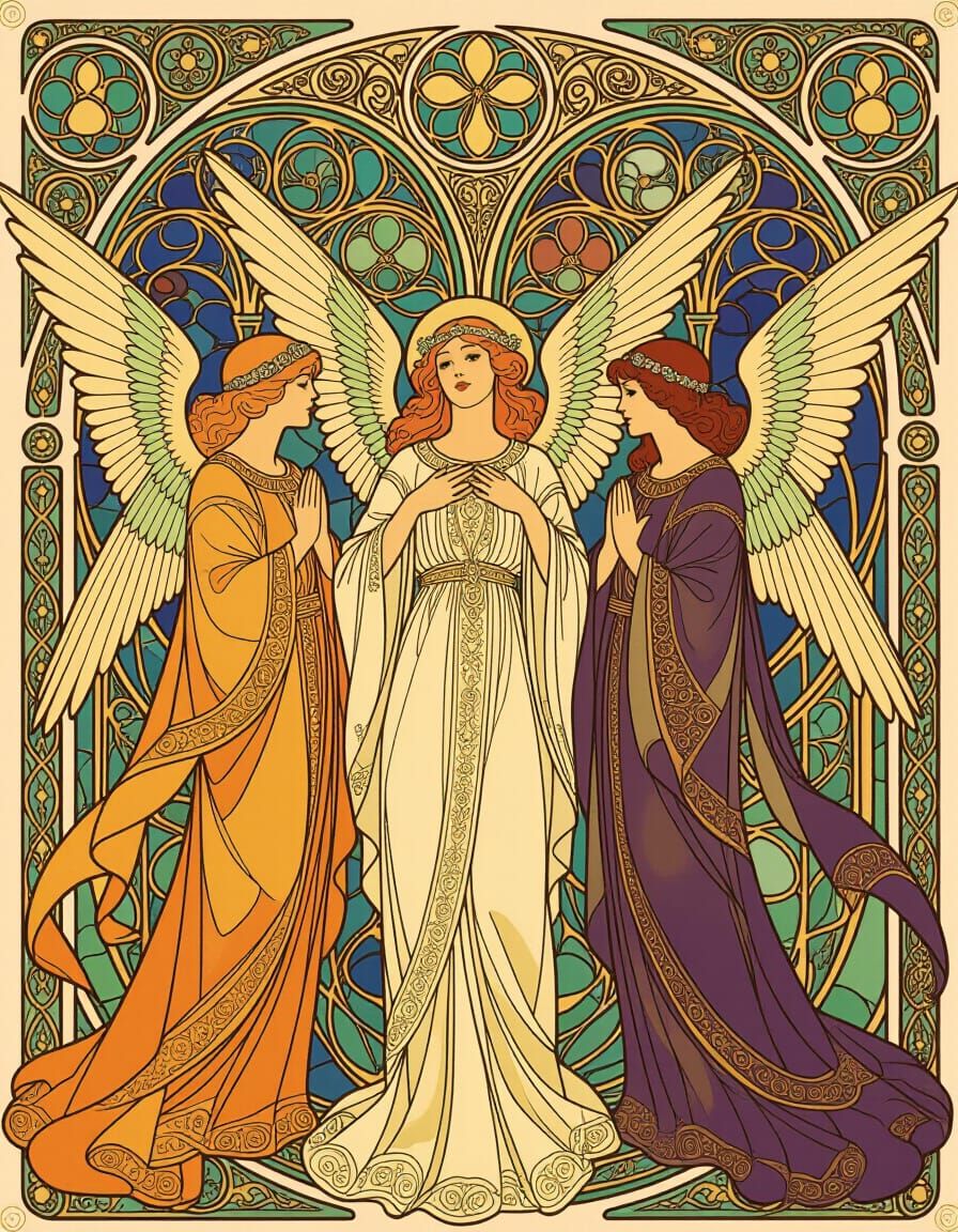 Angels in Stained Glass Art Nouveau Style