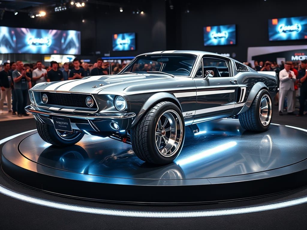 Titanium Mustang Muscle Car with Neon Lighting