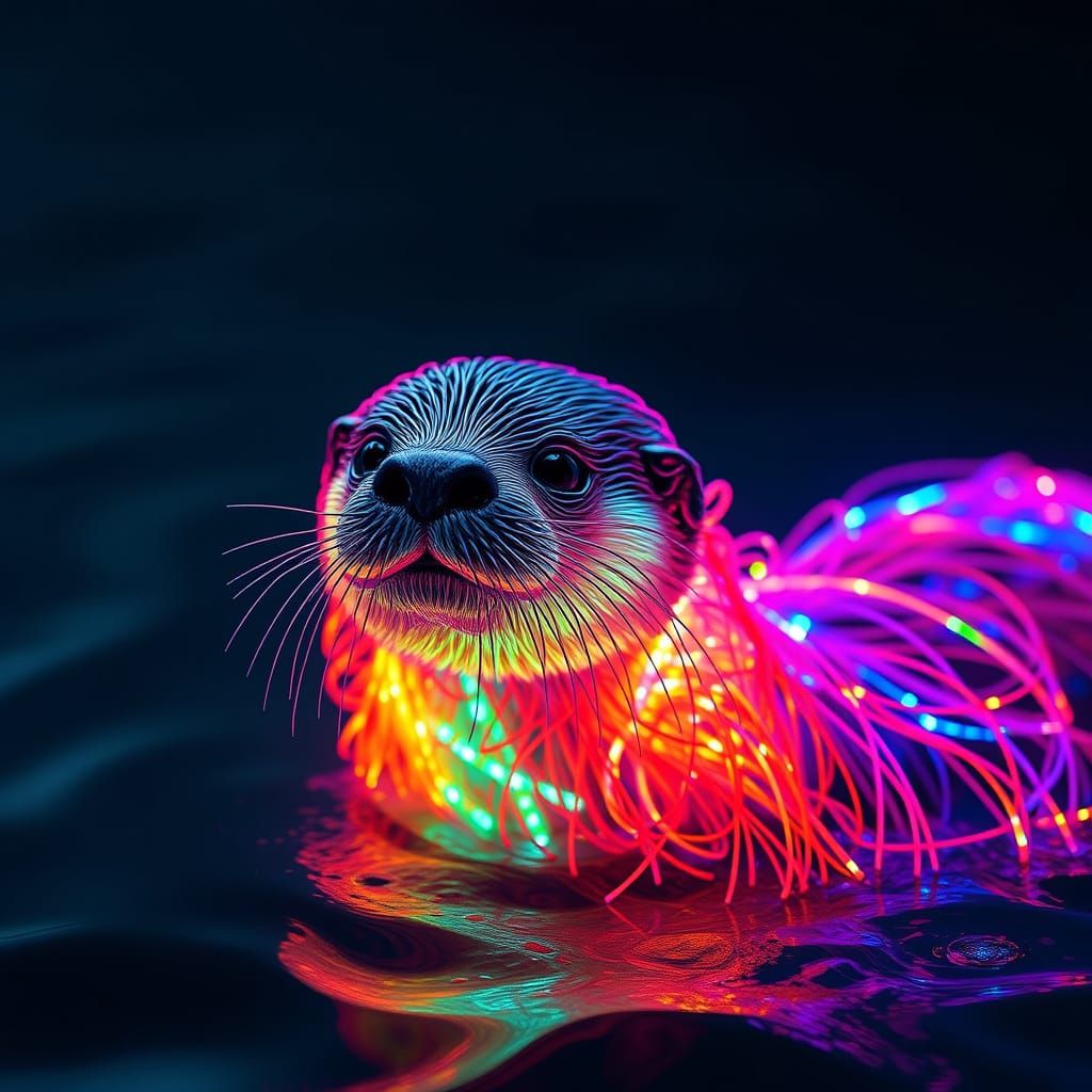 Vibrant Wire Sea Otter in Futuristic Style