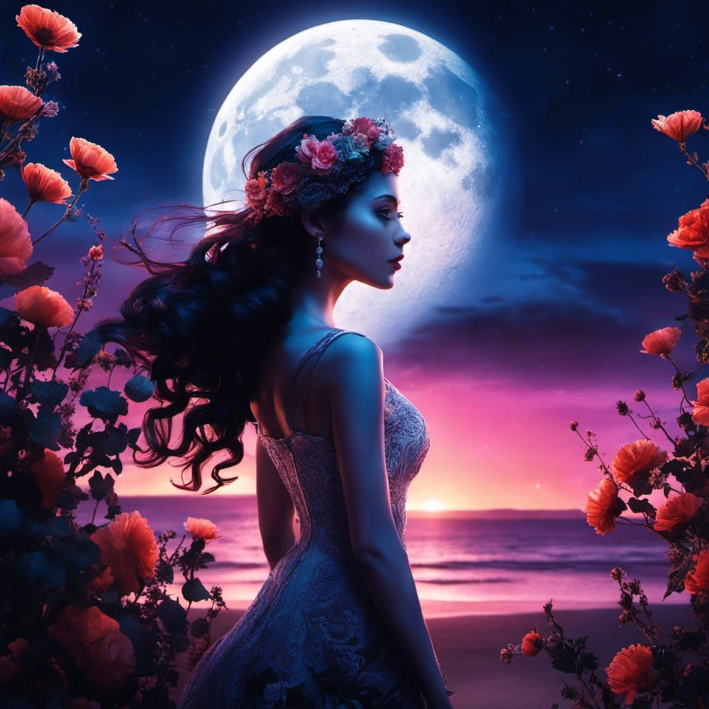 Moonlit Beach Scene in Rococo Style