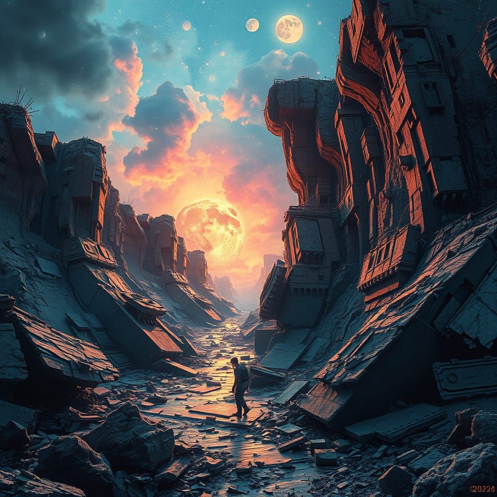 Cosmic Apocalypse: Astral Decay in Mixed Media