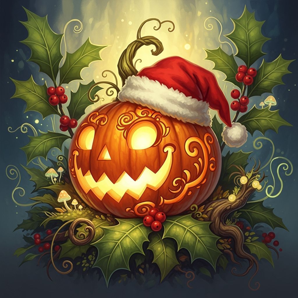 Joyful Jack-o'-Lantern with Santa Hat in Fantasy Style