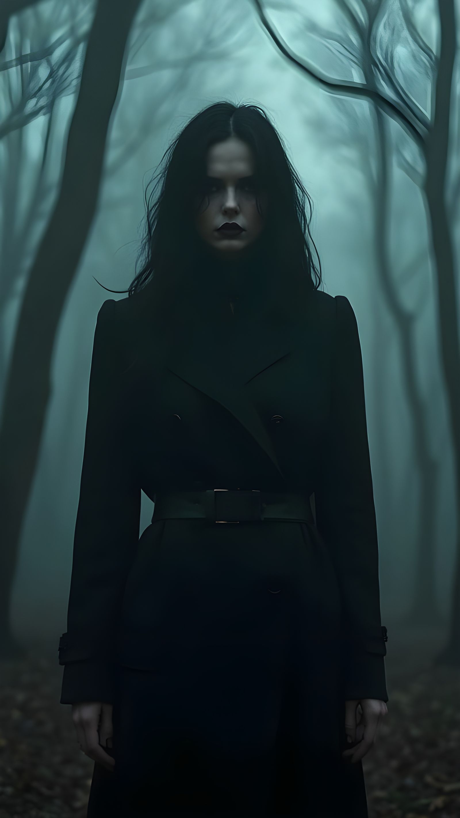 Mysterious Woman in Noir Forest: Photorealistic HDR Image