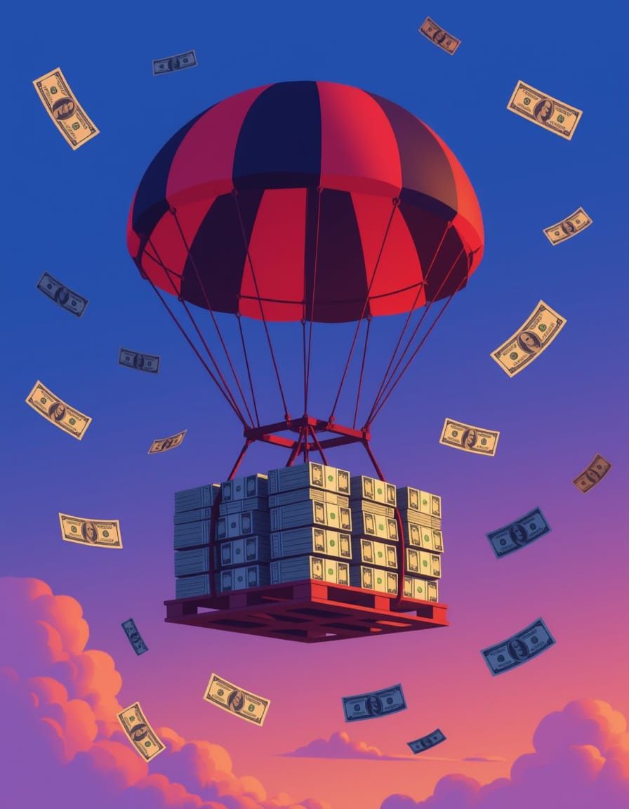 3D Render: Parachute Carries Dollar Bills in Pixar Style
