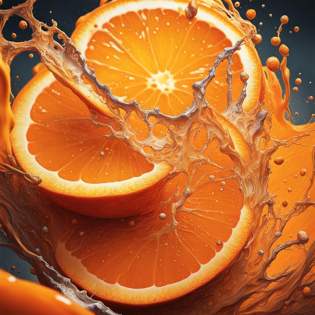 Hyperrealistic Orange Splash Art with Dramatic Lighting