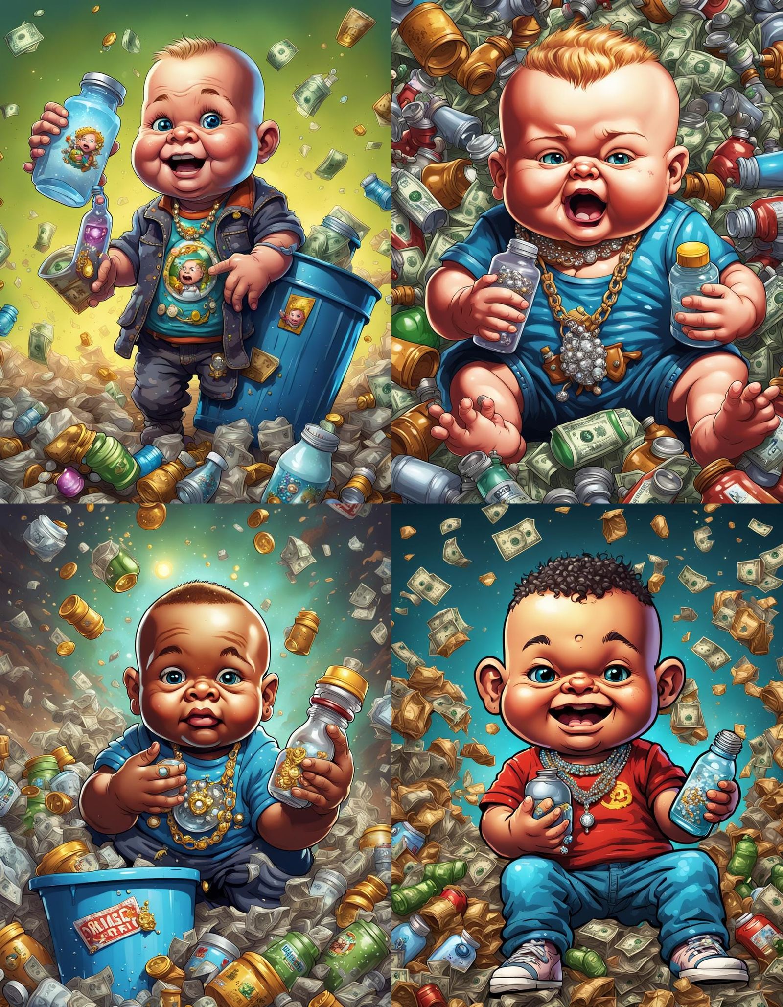 Baby Boy with Bling in Garbage Pail Kids Style
