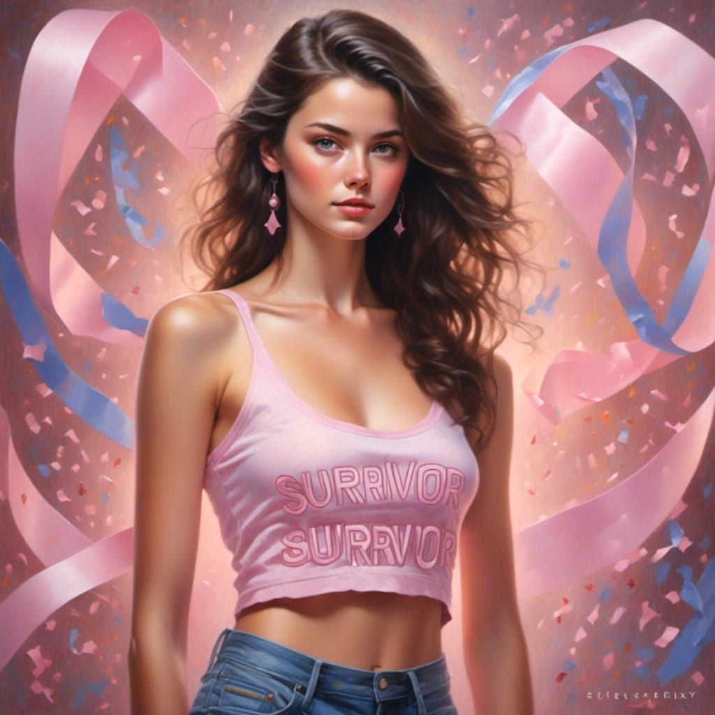 Beautiful Woman with Survivor Top and Awareness Ribbon