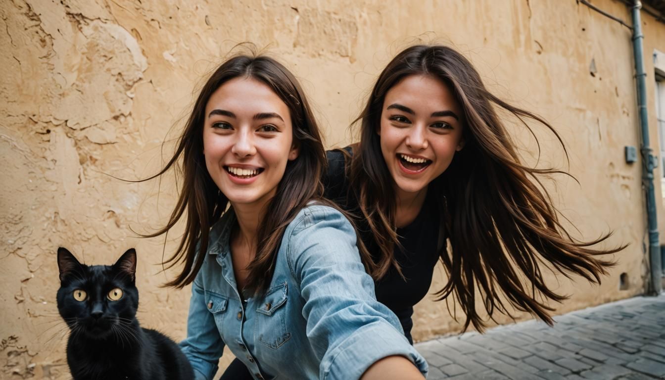 Dynamic Cat Photobomb in Macro Selfie Portrait