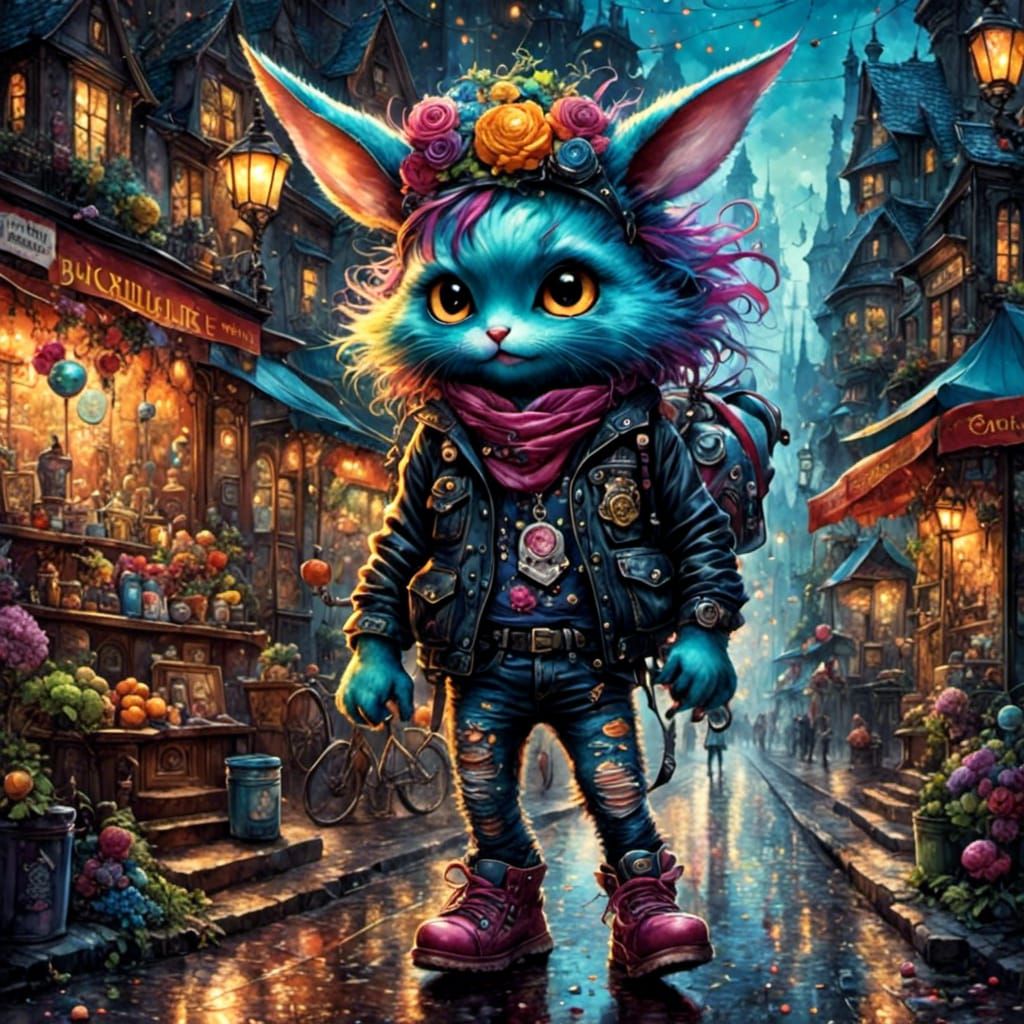 Adorable Punk Rock Monster Walks Down Street