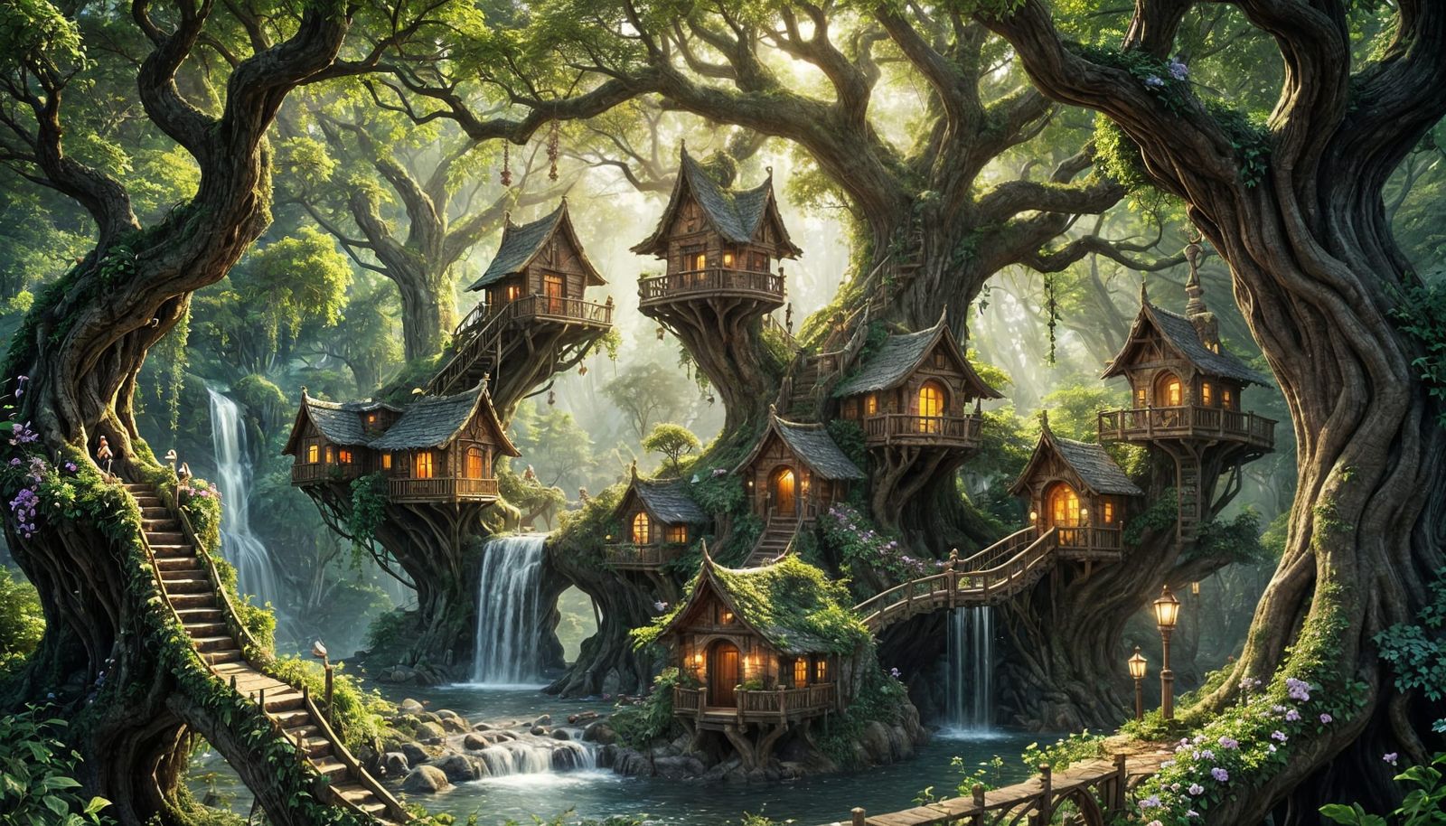 Enchanted Elf Treehouse in a Majestic Forest