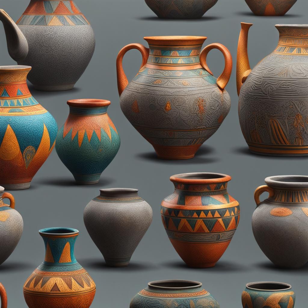 Colorful Egyptian Pots: Hyperrealistic Concept Art