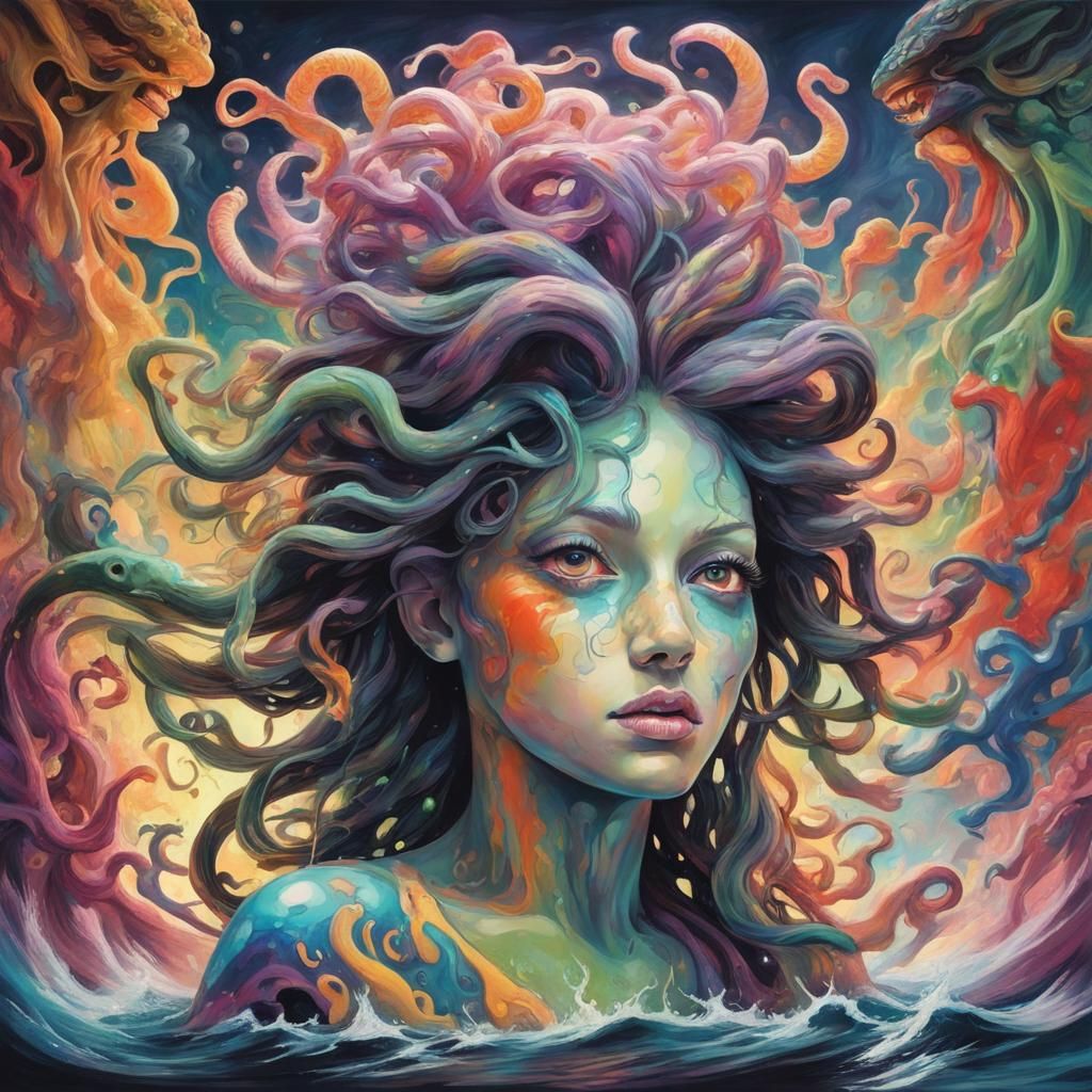 Surreal Luminescent Medusa in Distorted Reality