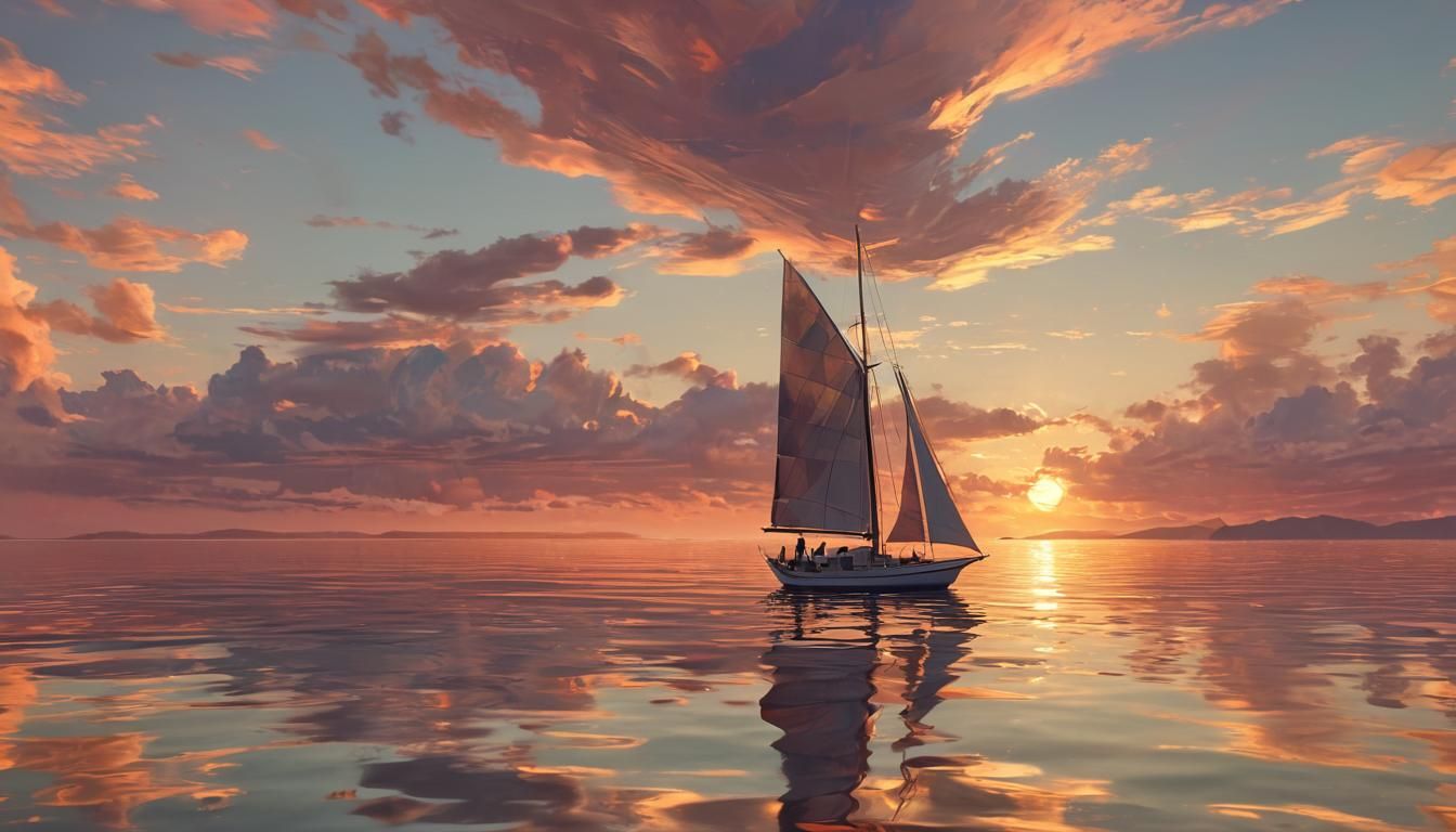 Sailboat at Sunset in Low-Poly Digital Art