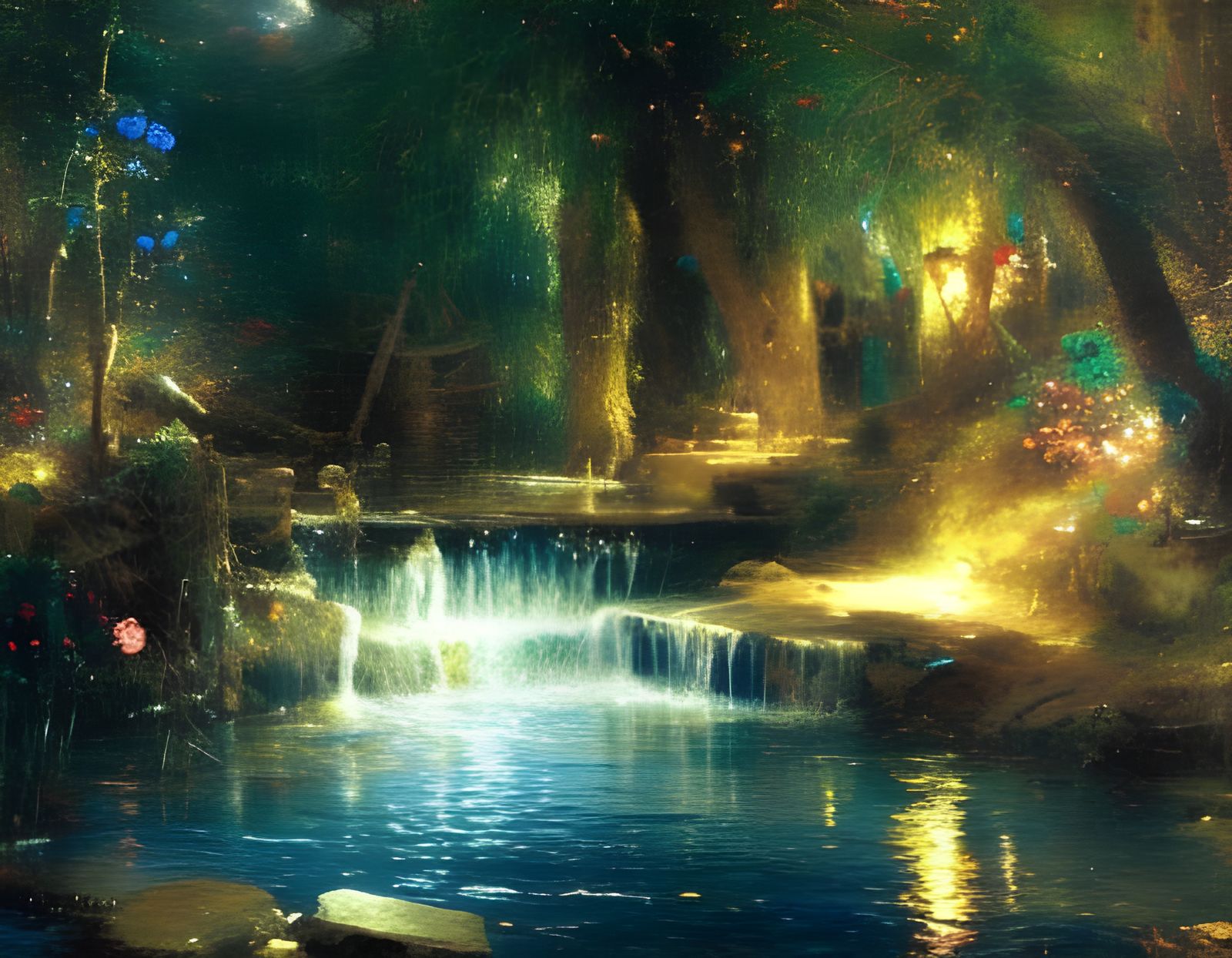 Enchanted River Sparkles in Moonlight: Digital Painting