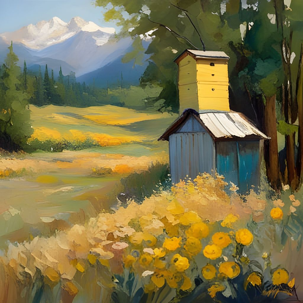 Bees Flight to Hive as Golden Age Illustration