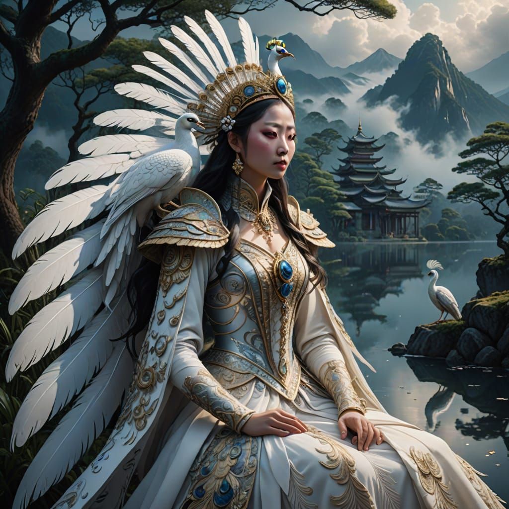 Mystical Empress in Elaborate White Costume