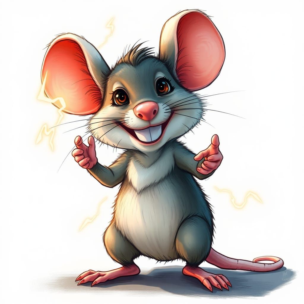 Adorable Mouse Caricature in Dynamic Pose