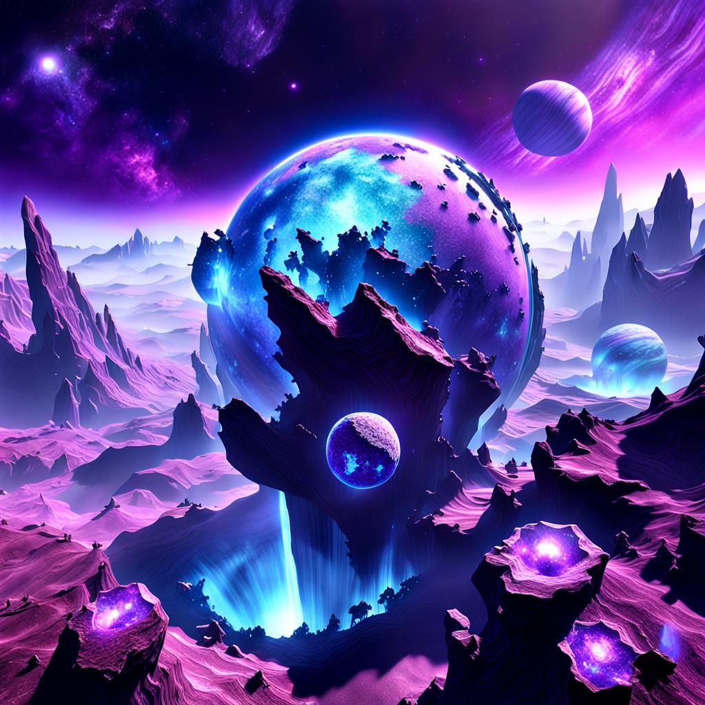 Purple Mineral Planet with Crystalline Formations