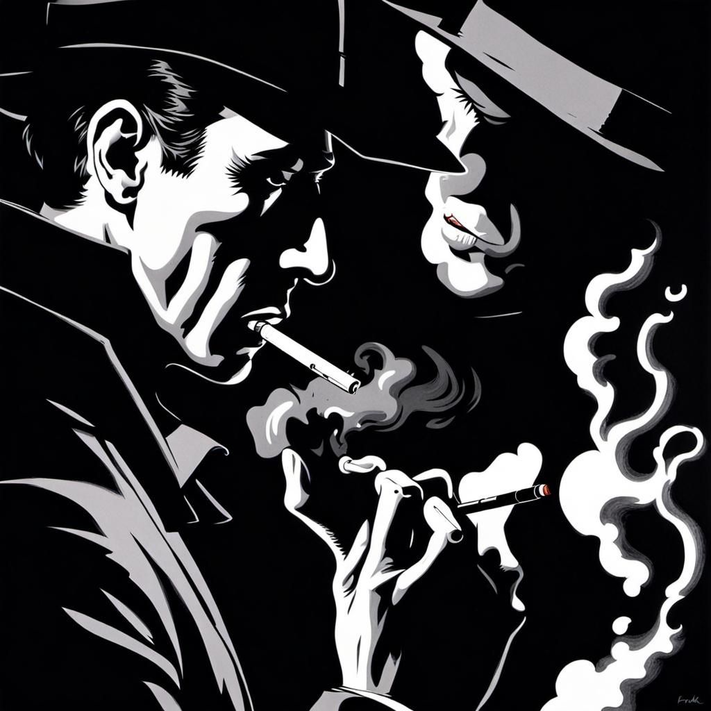 Film Noir Detective Smoking, Frank Miller Style