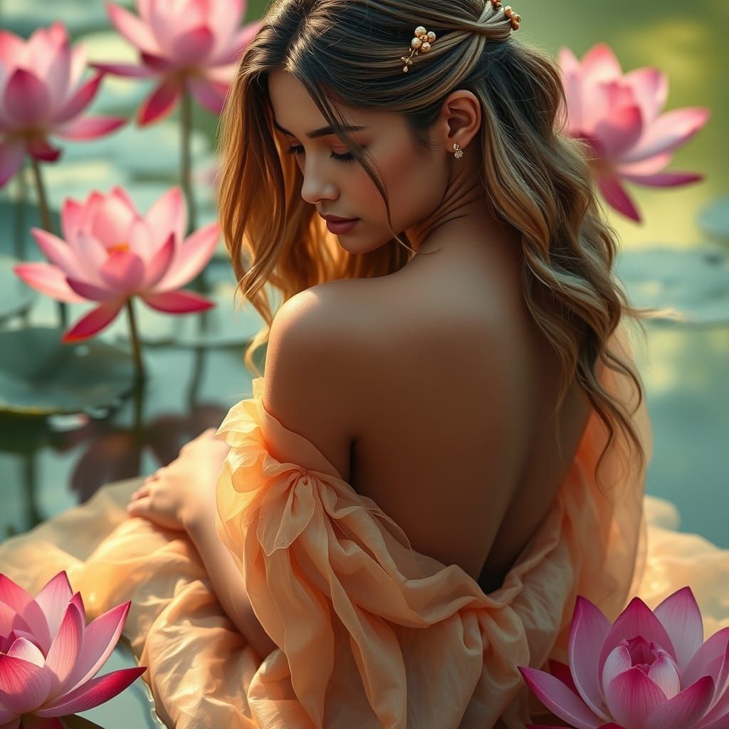 Peruvian Woman in Lotus Pond: Fantasy Realism