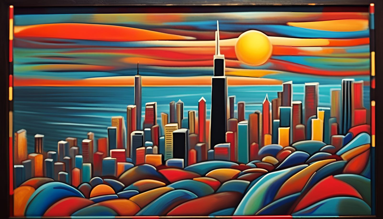 Abstract Chicago Skyline with Lake Michigan