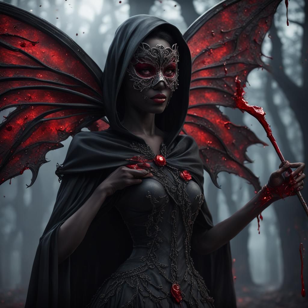 Gothic Fairy in Black Cloak with Mask