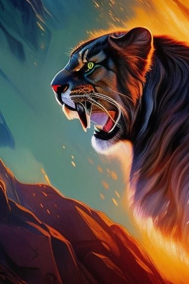 Lion Portrait in Dynamic Lighting Style
