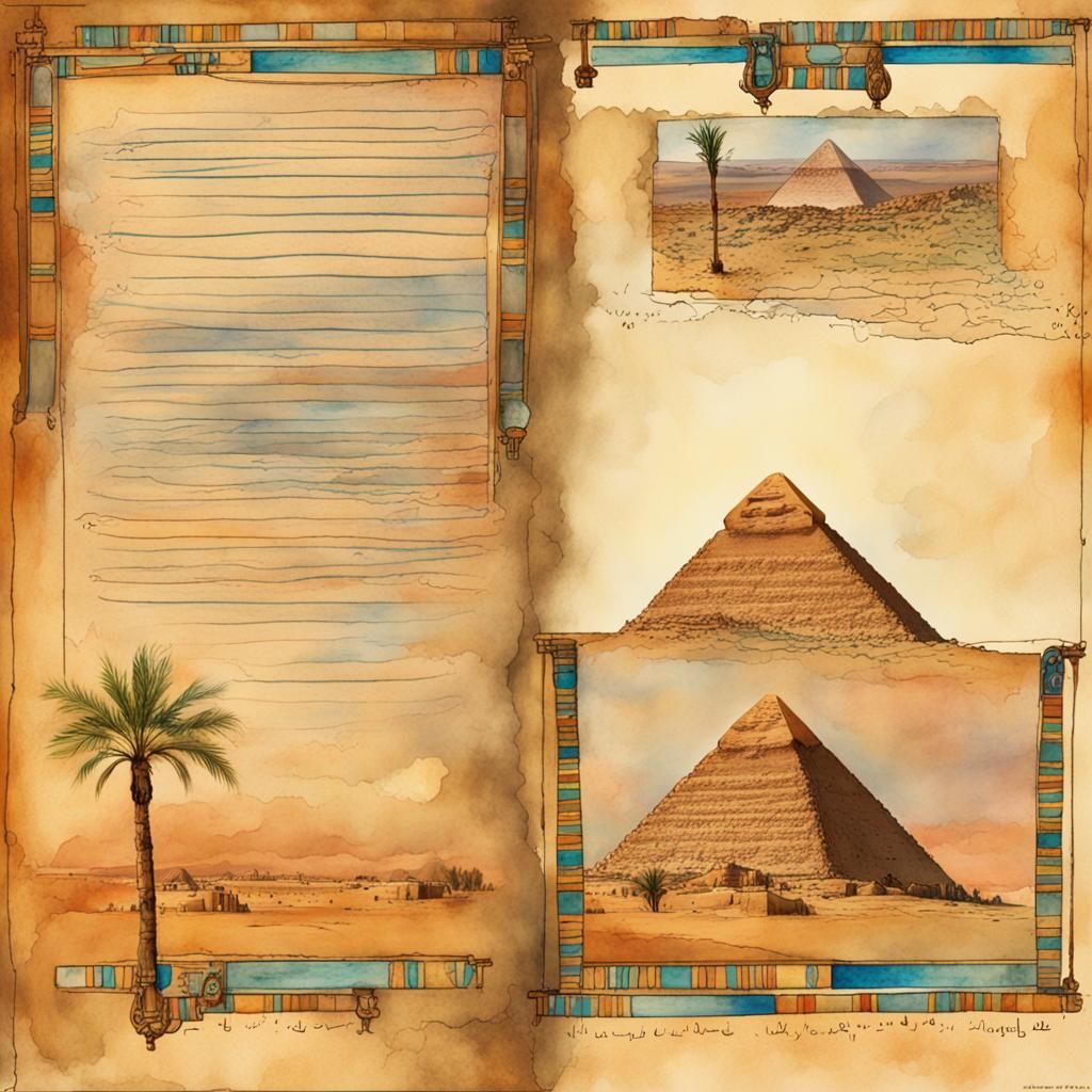 Egyptian Pharaoh Landscape in Vintage Watercolor Style