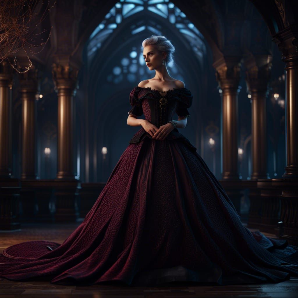 Gothic Ball Gown: Detailed Fantasy Art