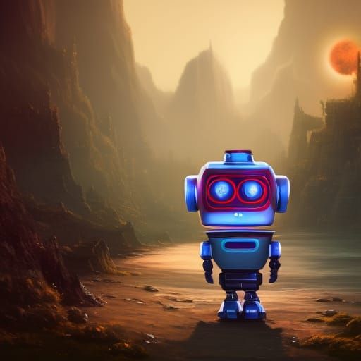 Cute Robot Holding GPT Sign in Detailed Painting