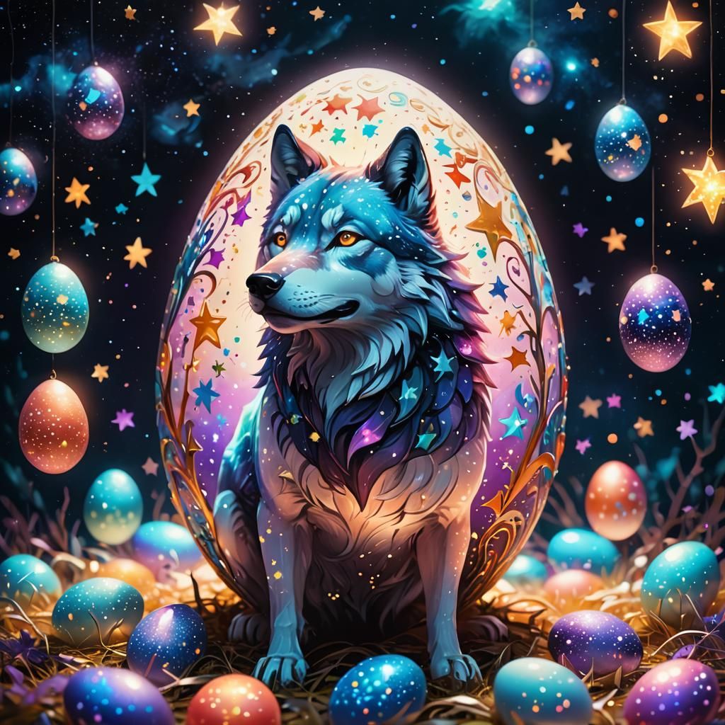 Fantasy Wolf Egg Filled with Colorful Stars