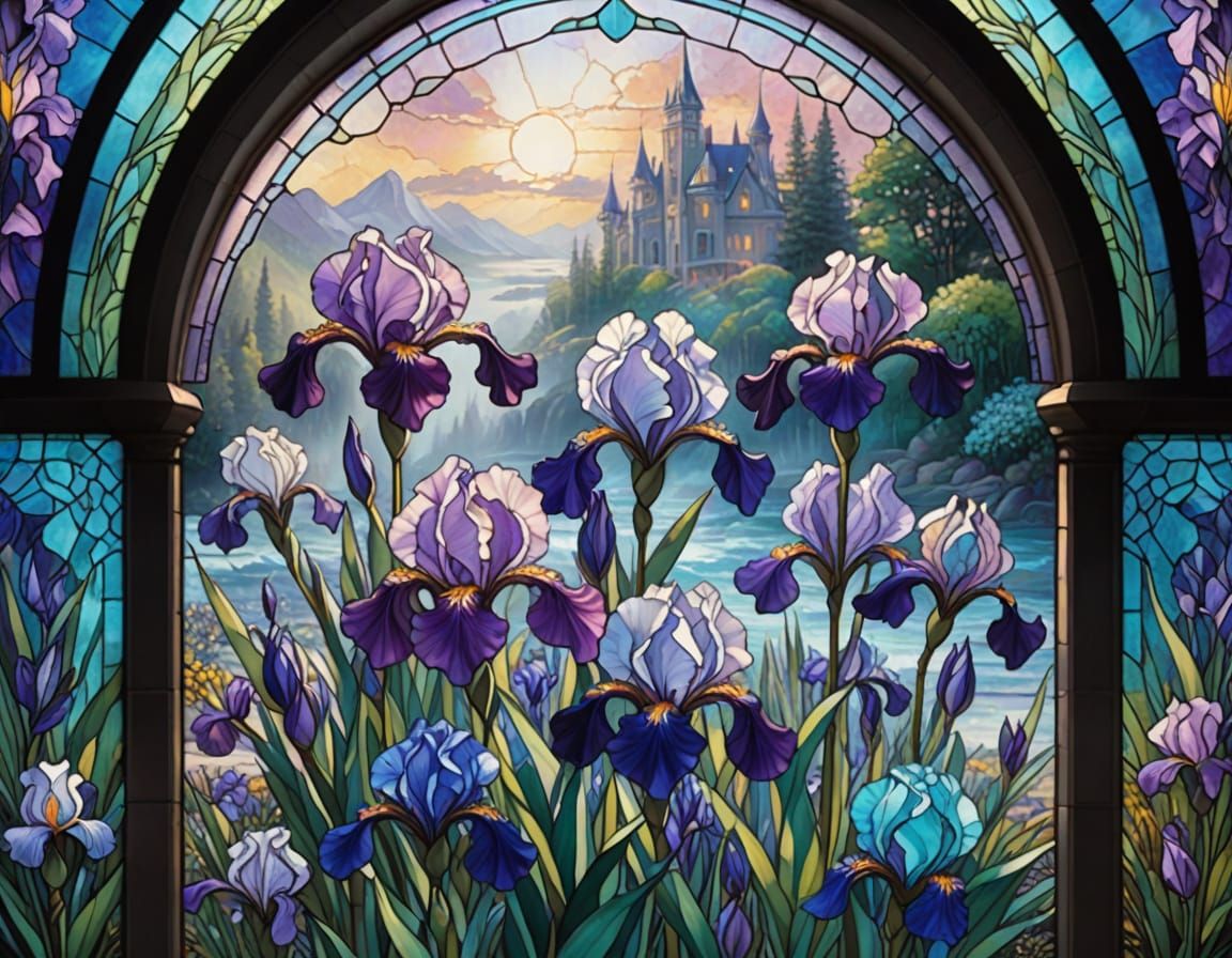 Stained Glass Iris Window in Ethereal Mist