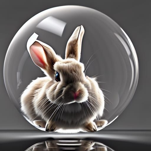 Rabbit Inside Glass Sphere: 8K 3D Render
