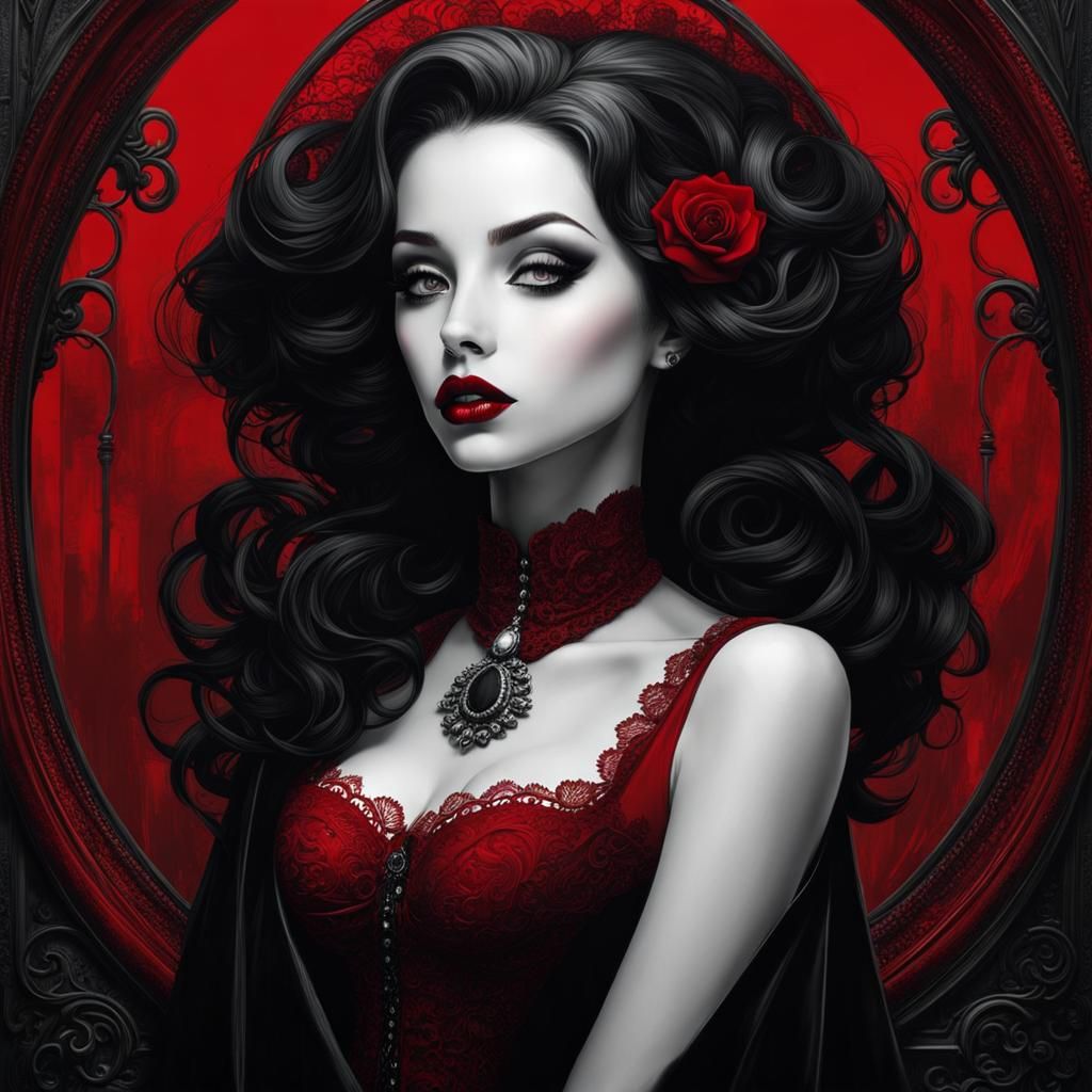 Gothic Lips with Red Accent, Burtonesque Art