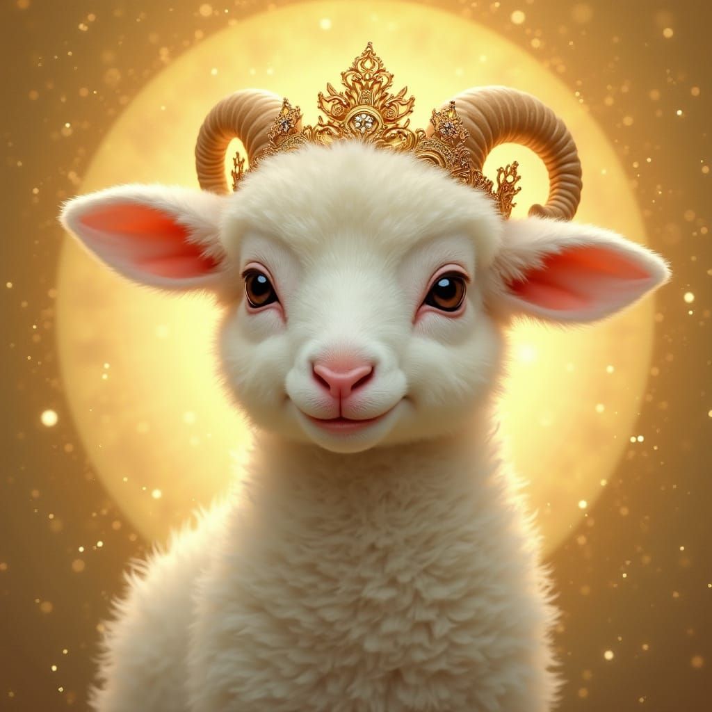 Crowned Lamb Portrait in Art Nouveau Style