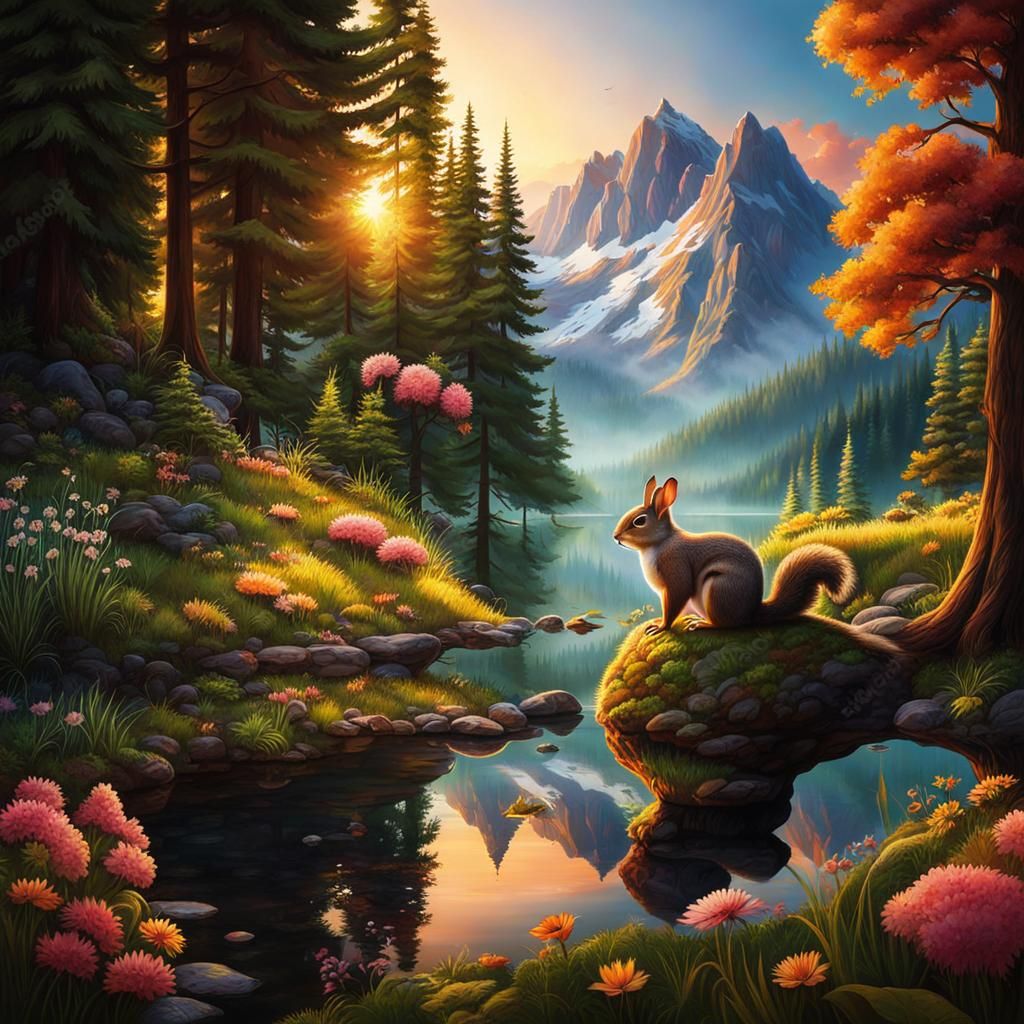 Aesthetic Forest at Sunrise with Wildlife