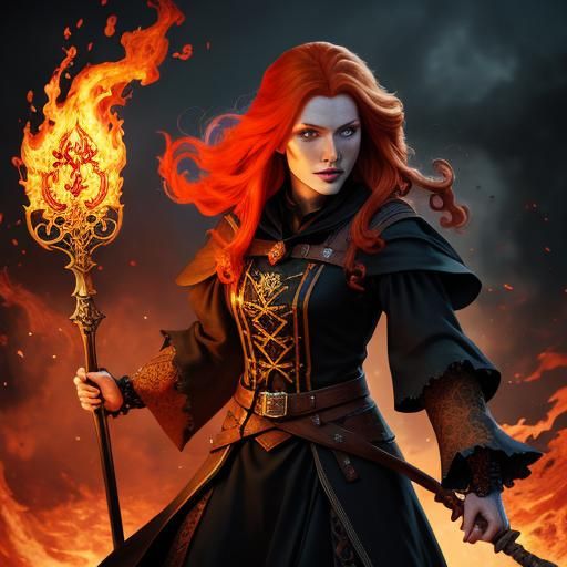 Medieval Witch on Burning Stake: Hyperrealistic Art