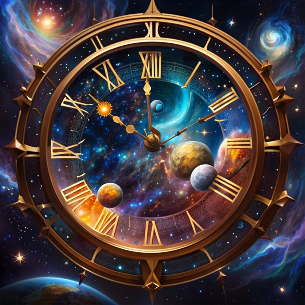 Space Clock in Dreamlike Celestialpunk Style