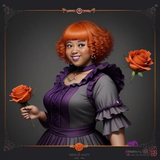 Excited Anime Girl Portrait with Rose in Afro