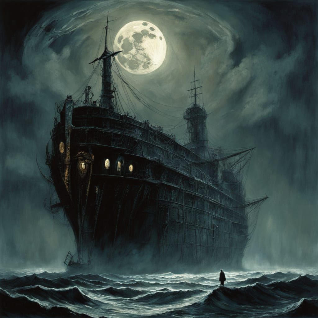 Phantom Ship Sailor in Eerie Starry Ocean
