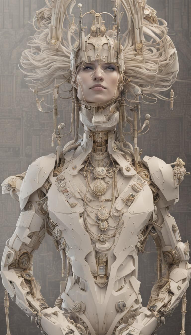 Porcelain Pharaoh Android in Cyberpunk H.R. Giger Style