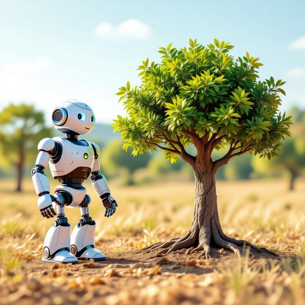 Robot and Tree in Minimalist Style