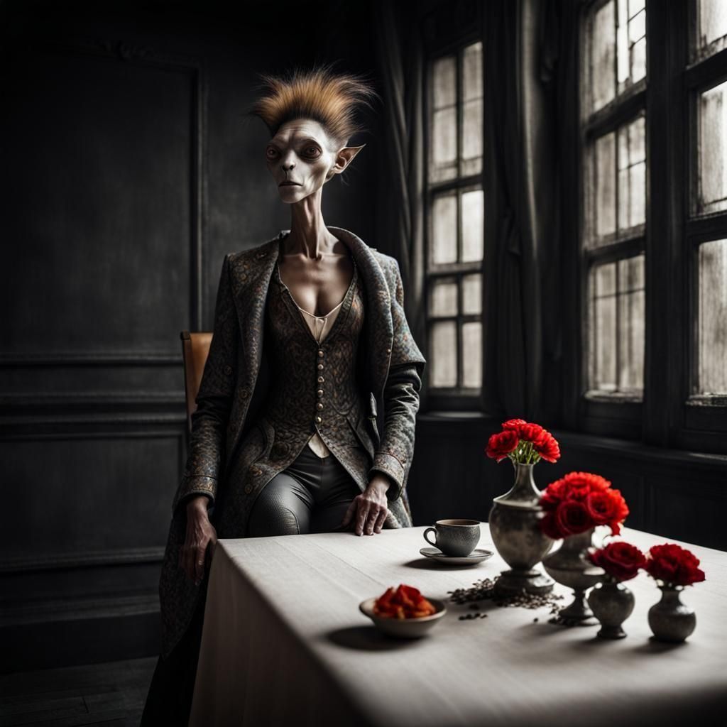 Surreal Restaurant Celebration with Exotic Aliens