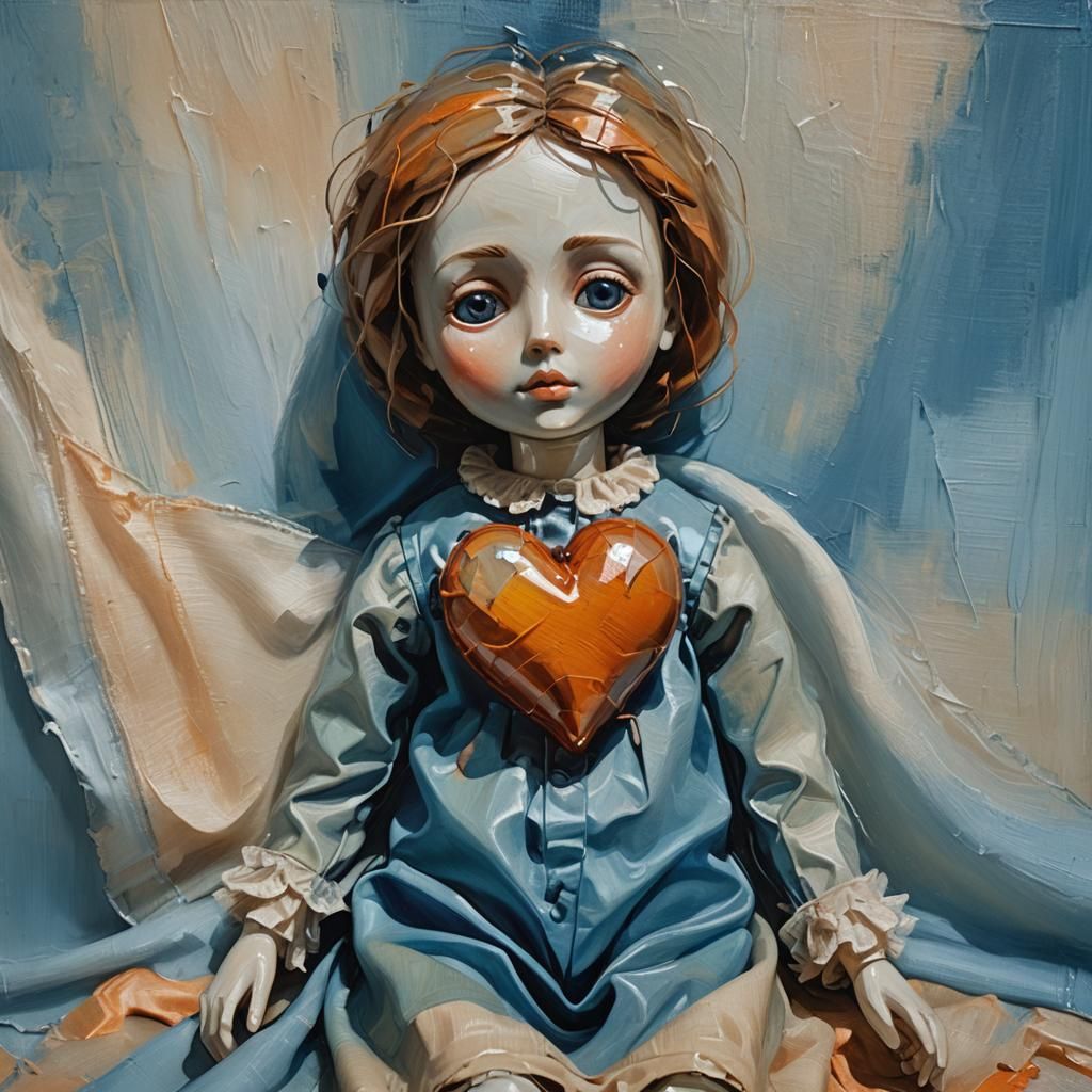 Glass Heart Held by Doll, Abstract Expressionism