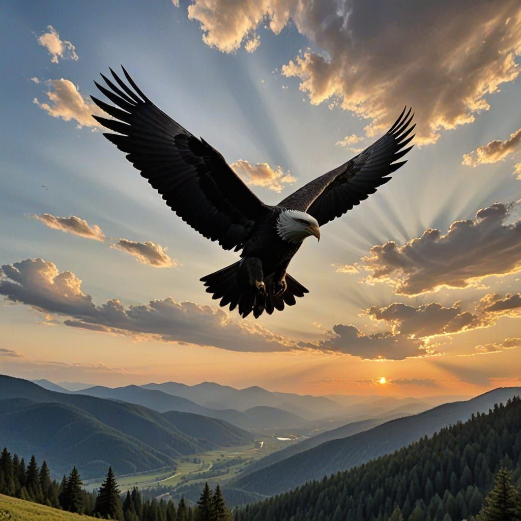 Majestic Eagle Soars Through Dramatic Sky