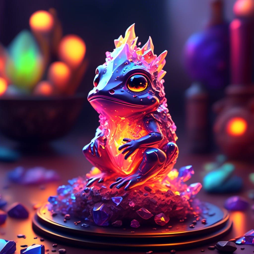 Rainbow Flames Inside Crystal Frog Statue