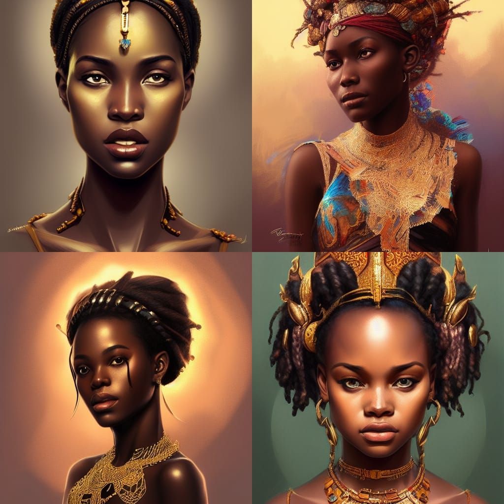 Beautiful Burkina Faso Princess Portrait in Art Nouveau Styl...