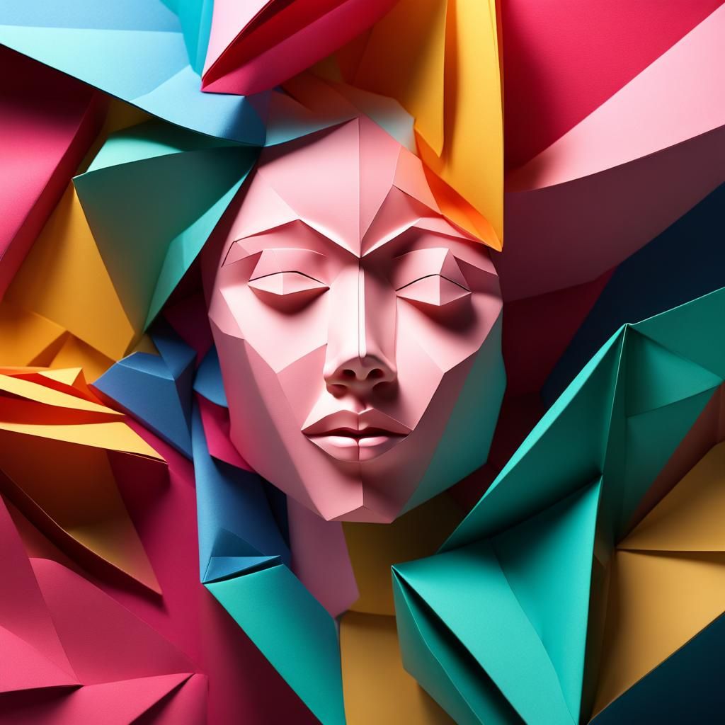Origami Papercraft of a Woman's Face