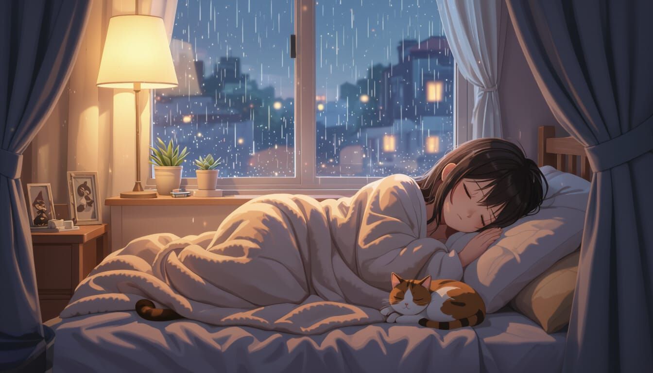 Cozy Anime Bedroom with Sleeping Girl in 3D Style