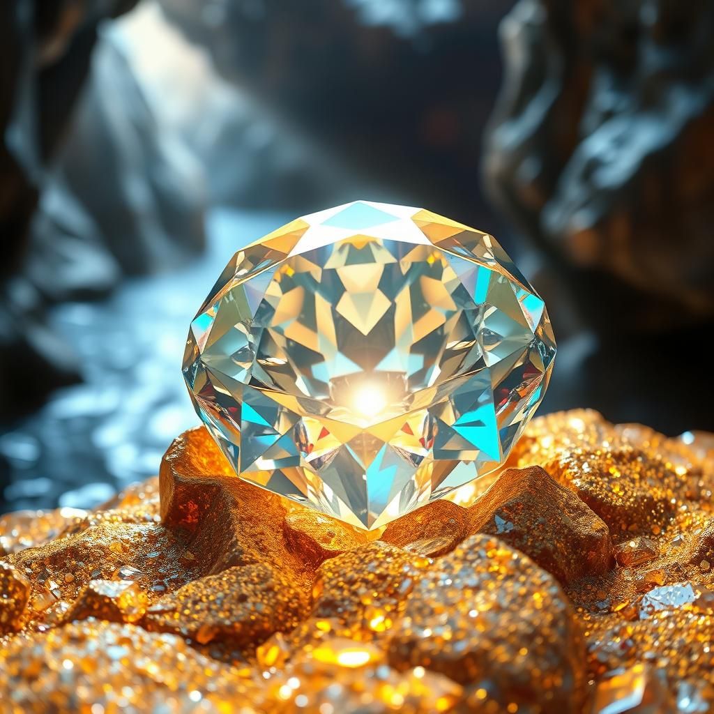 Iridescent Diamond in Rock Matrix: Holographic Astral Art